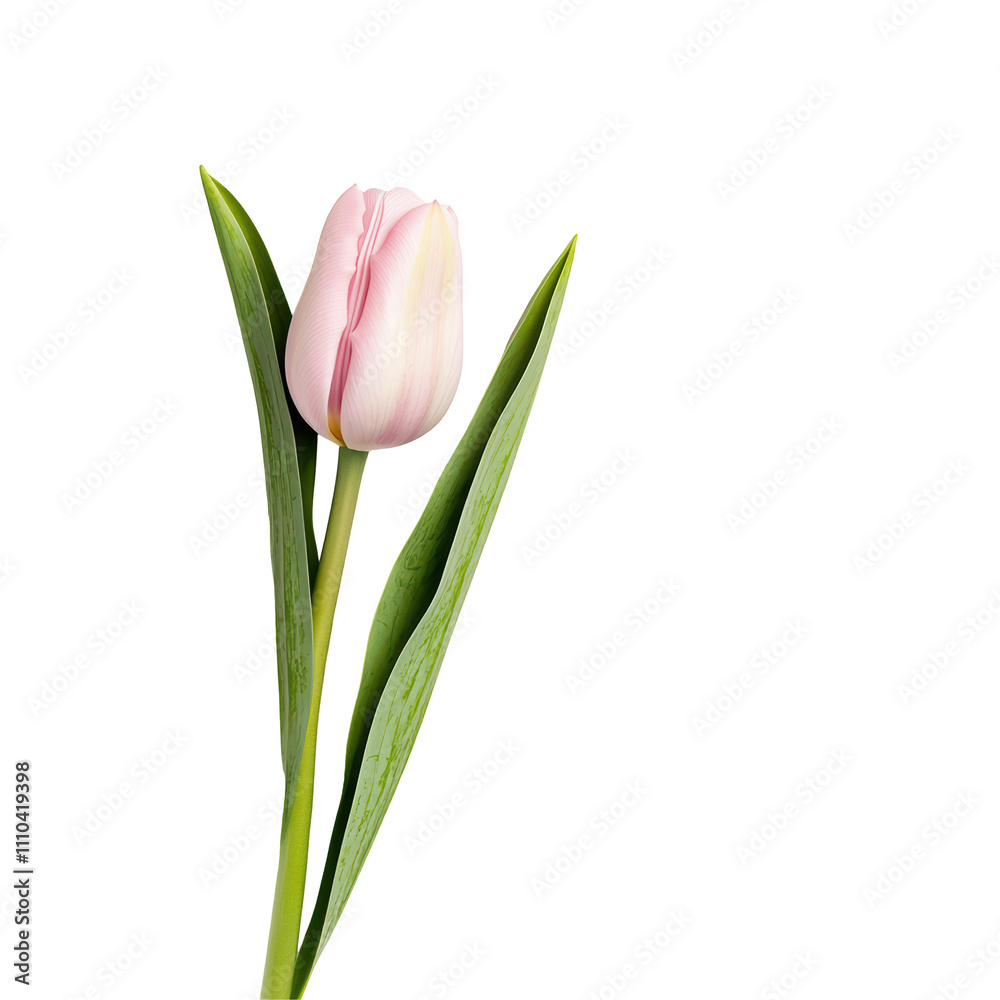 beautiful pink tulip with green leaves, symbolizing spring and renewal. This elegant flower stands out against black background, showcasing its delicate petals andisolated on transparent background beautiful pink tulip with green leaves, symbolizing spring and renewal. This elegant flower stands out against black background, showcasing its delicate petals andisolated on transparent background