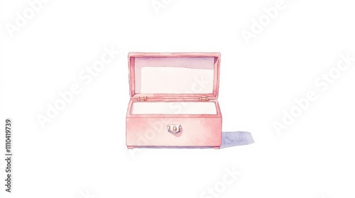 Watercolor Illustration of an Open Pink Jewelry Box on White Background