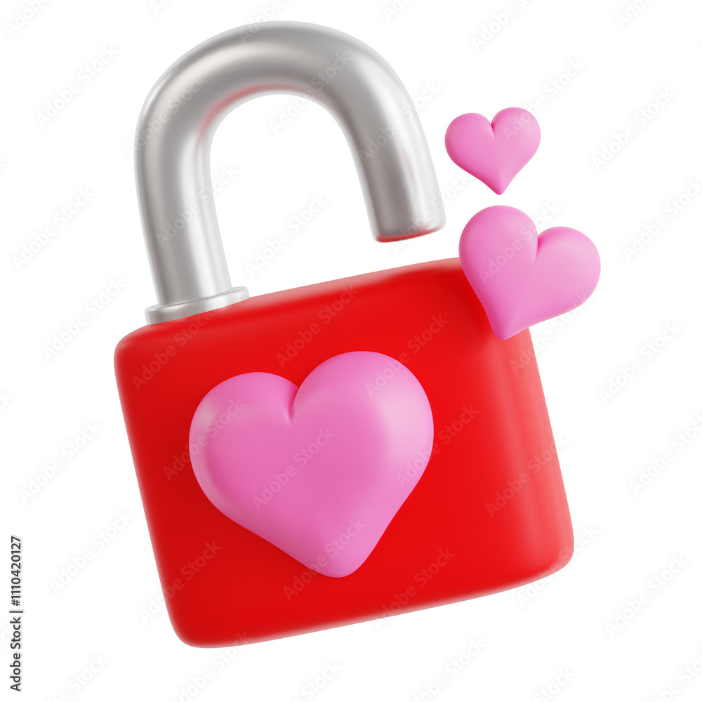 Love Lock with Hearts 3D Icon Love Lock with Hearts 3D Icon