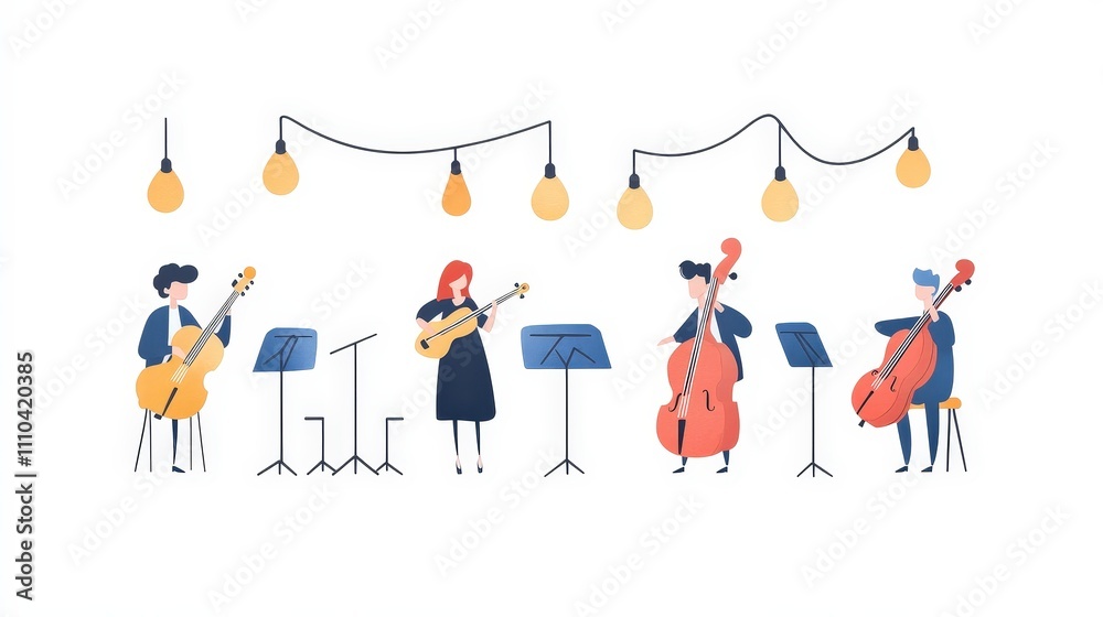 Naklejka premium Colorful illustration of musicians performing together with instruments