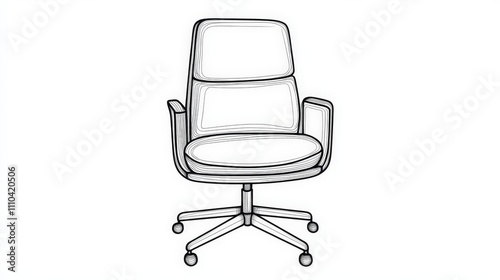 Modern Sketch of Ergonomic Office Chair on White Background