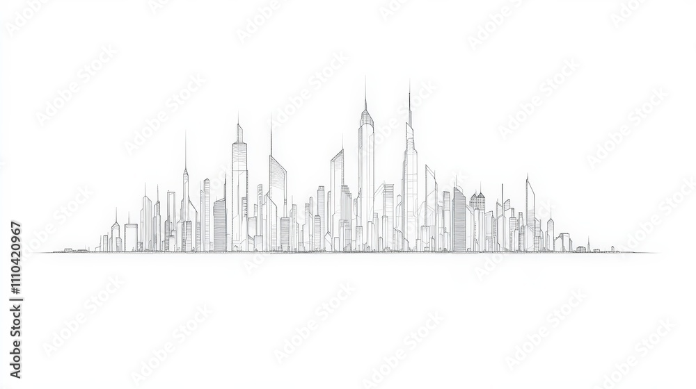 Fototapeta premium Minimalist Linear Skyline Illustration with Architectural Elements