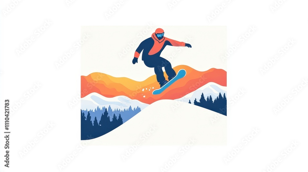 Naklejka premium Snowboarder Performing Trick Against Stunning Mountain Landscape