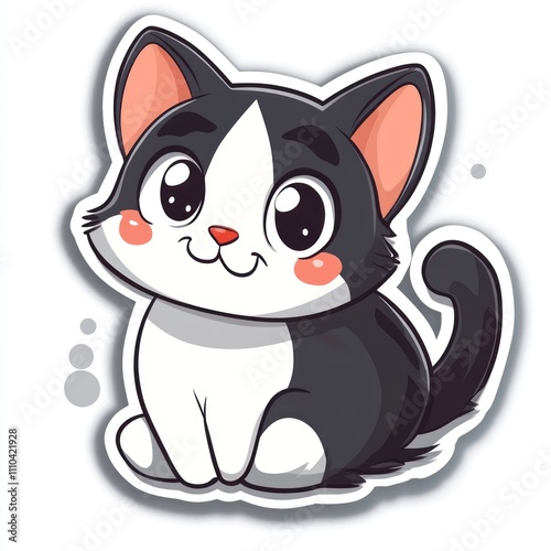 Adorable cartoon kitten with big eyes, sitting.