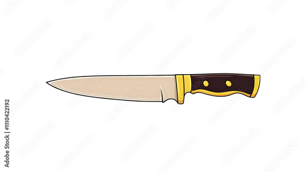 Cartoon Style Kitchen Knife with Brown Handle and Silver Blade