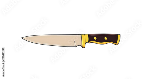Obraz na płótnie Cartoon Style Kitchen Knife with Brown Handle and Silver Blade w salonie