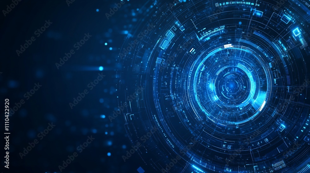 Abstract blue digital technology background with glowing circles and particles. Abstract blue digital technology background with glowing circles and particles.