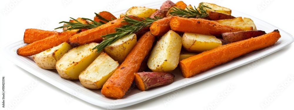 A platter of roasted root vegetables: carrots, parsnips, and sweet potatoes A platter of roasted root vegetables: carrots, parsnips, and sweet potatoes