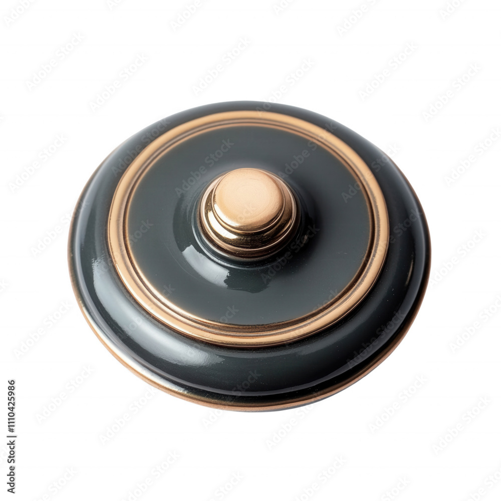Elegant round ceramic lid in dark green with gold trim Elegant round ceramic lid in dark green with gold trim