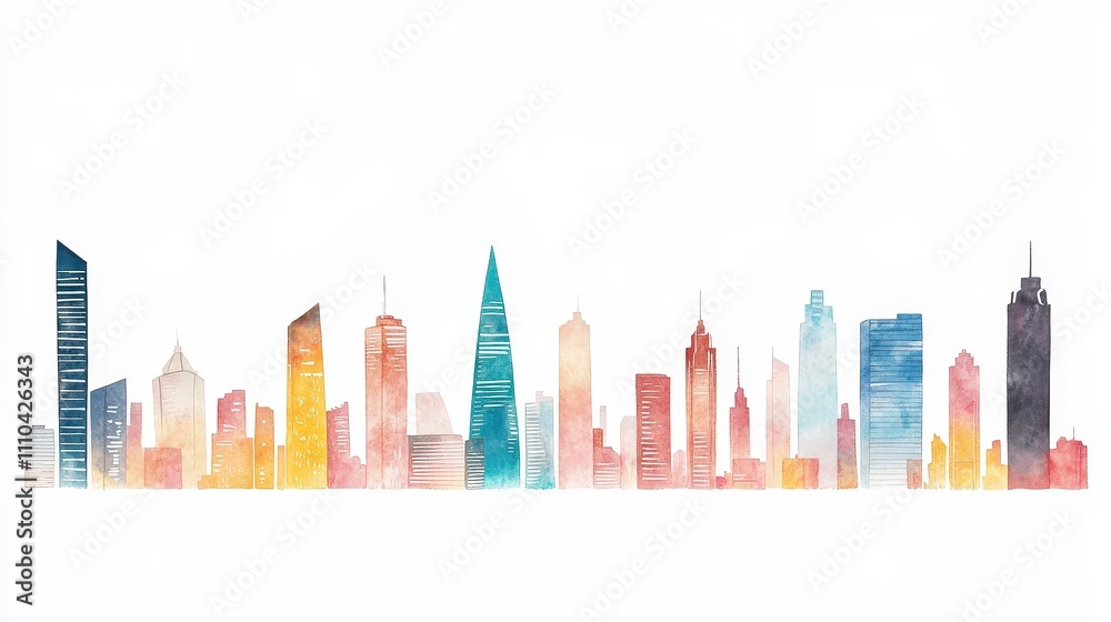Obraz premium Vibrant Watercolor City Skyline Illustration in Vivid Colors