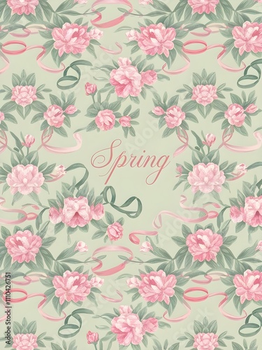 Wallpaper Mural Soft pastel pattern of pink flowers and green leaves. floral and vibrant Torontodigital.ca