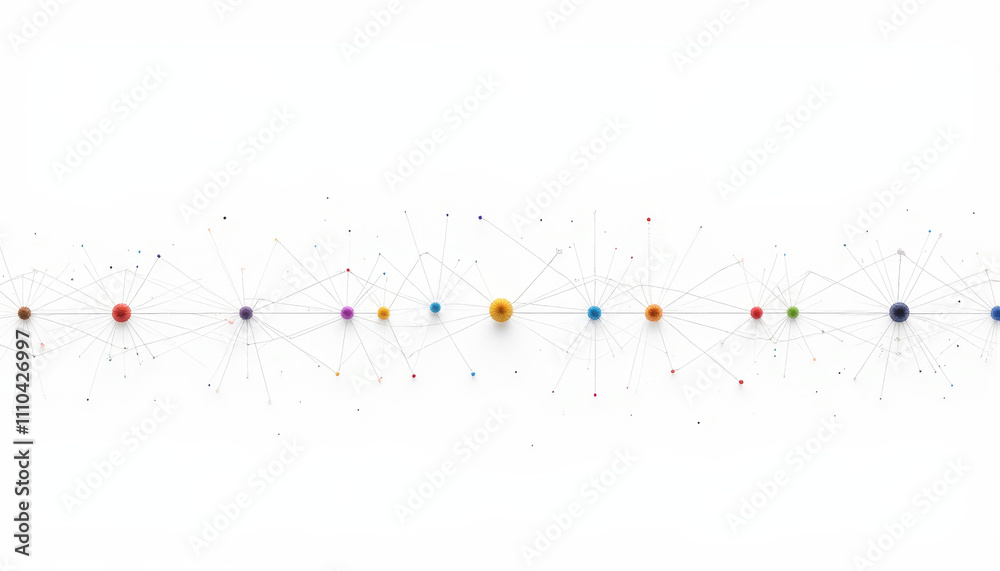 Obraz premium Abstract network representation with colorful nodes, modern and sleek, symbolizing connections and journeys