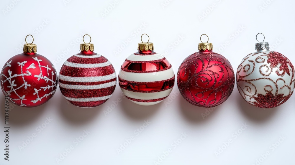 Red and white striped ornaments isolated on white background. Generative AI Red and white striped ornaments isolated on white background. Generative AI