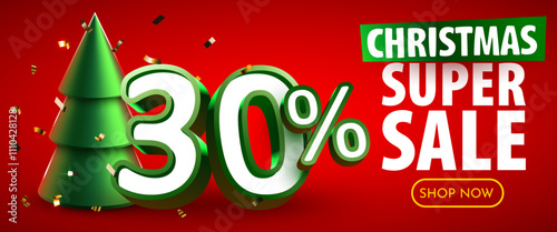 30 percent Off. Discount creative composition. Merry Christmas and Happy New Year. Sale banner and poster.