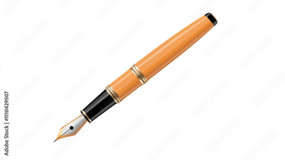 Elegant Orange Fountain Pen with Golden Accents on White Background Elegant Orange Fountain Pen with Golden Accents on White Background