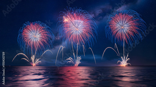 Spectacular fireworks for New Year 2025 lighting up the sky over the city
