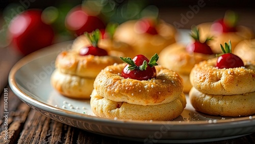 Greek kourabiedes cookies, holiday decorations photo