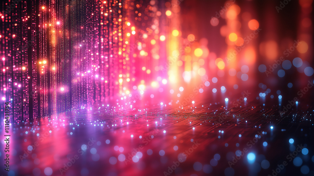 Abstract background with neon lights and a glowing digital data stream Abstract background with neon lights and a glowing digital data stream