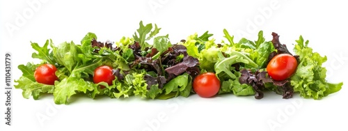 A refreshing green salad with mixed greens and cherry tomatoes, isolated white background, impressionism art style