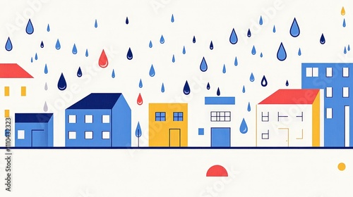 Colorful Abstract Illustration of Houses with Rainy Background