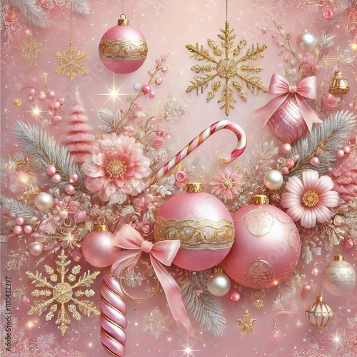 Elegant Pink Gold Christmas Ornament Decoration Background