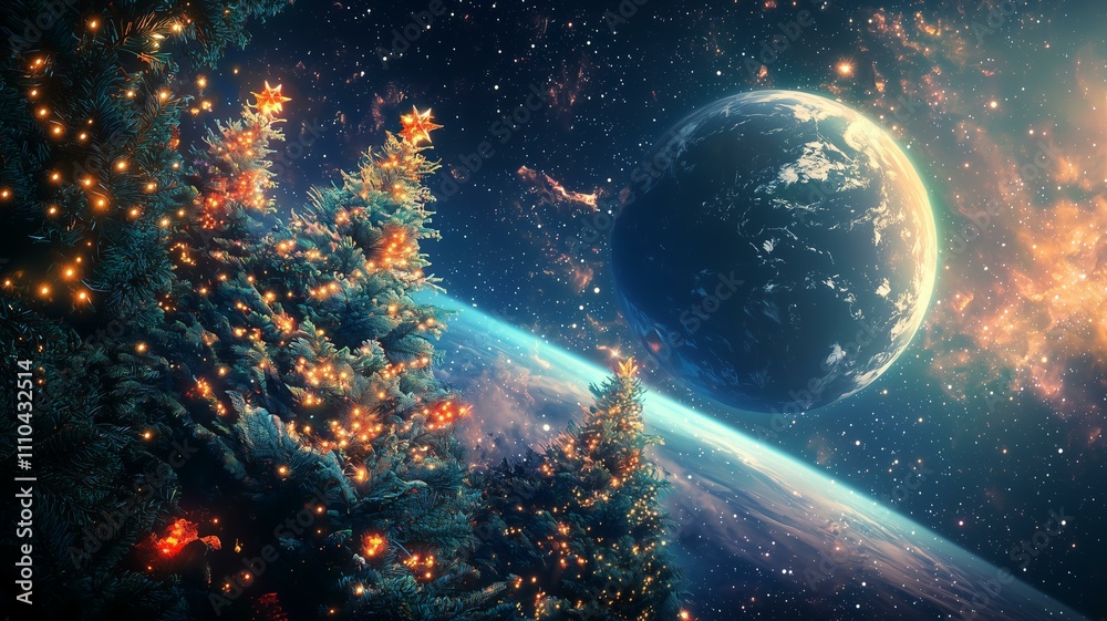 Obraz premium 非現実的で夢のような幻想的な世界_クリスマスツリー