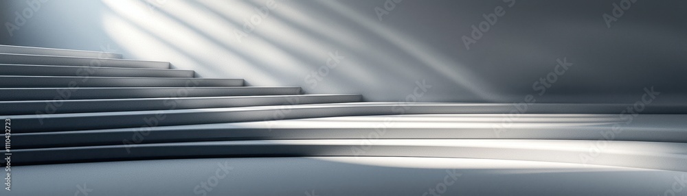 A serene scene showcasing illuminated stairs with soft light beams casting shadows, creating a tranquil and ethereal atmosphere. A serene scene showcasing illuminated stairs with soft light beams casting shadows, creating a tranquil and ethereal atmosphere.