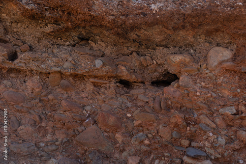 Obraz na płótnie Detailed view of rugged sedimentary formations in a desert area south of Marrakech, Morocco. w salonie