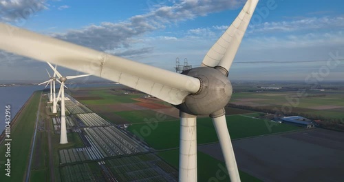 Off shore wind turbines in The Netherlands. Sustainable energy production.