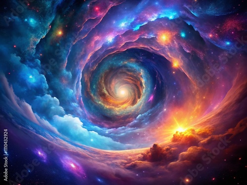 Vibrant Cosmic Nebula Swirling in Deep Space with Abstract Celestial Formation, Colorful Patterns and Ethereal Glow, Perfect for Space Enthusiasts and Art Lovers Alike