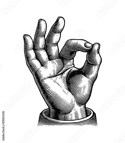 ok hand engraving black and white outline