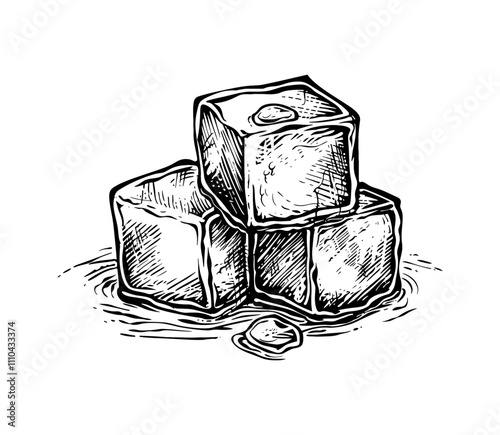 ice cube engraving black and white outline