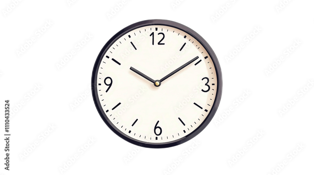 Simple Round Wall Clock with Black Hands on White Background Simple Round Wall Clock with Black Hands on White Background