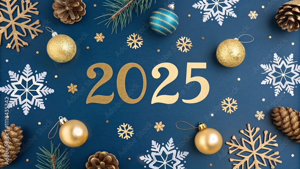 Elegant 2025 New Year_s Card with Gold Typography and Winter Decor V1 Elegant 2025 New Year_s Card with Gold Typography and Winter Decor V1