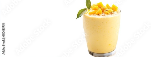 A refreshing mango lassi with a sprinkle of cardamom, isolated white background, impressionistic art style photo