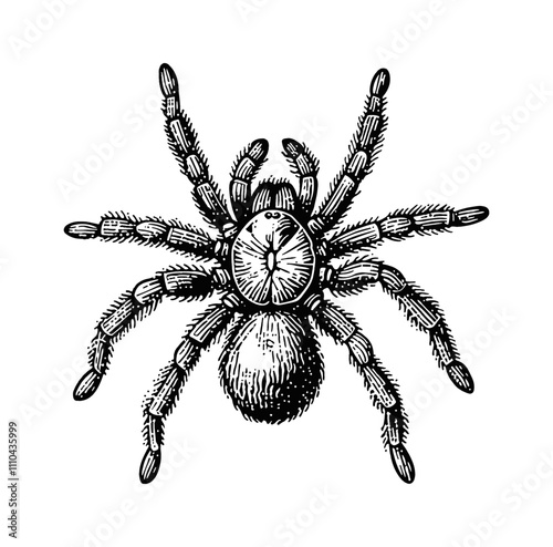 spider tarantula engraving black and white outline