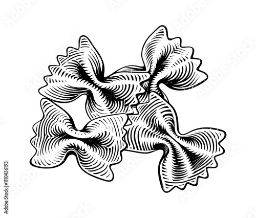 pasta farfalle engraving black and white outline
