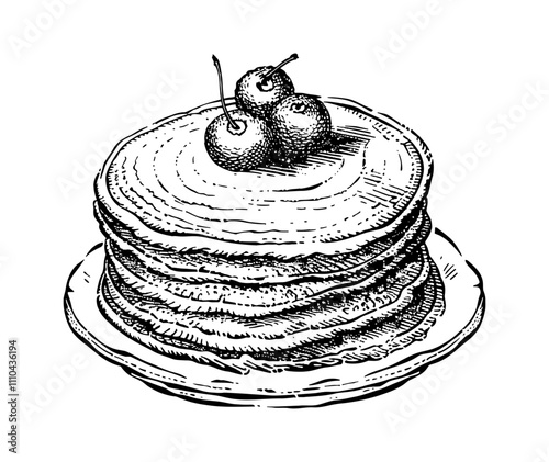 pancake engraving black and white outline