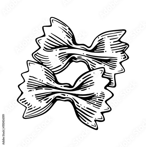 pasta farfalle engraving black and white outline