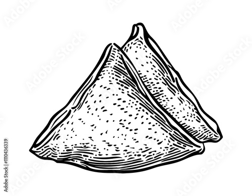 samosa engraving black and white outline