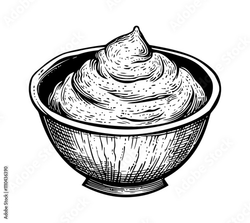 yoghurt bowl engraving black and white outline