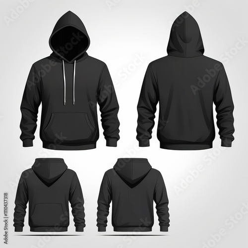 Black and white Hoodie, Blank Front and Back Side Mockup photo