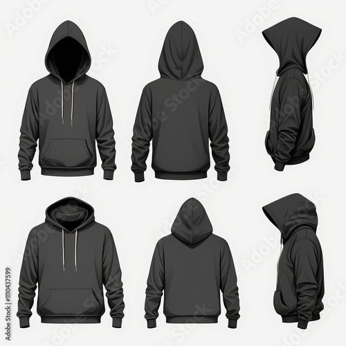 Black and white Hoodie, Blank Front and Back Side Mockup photo