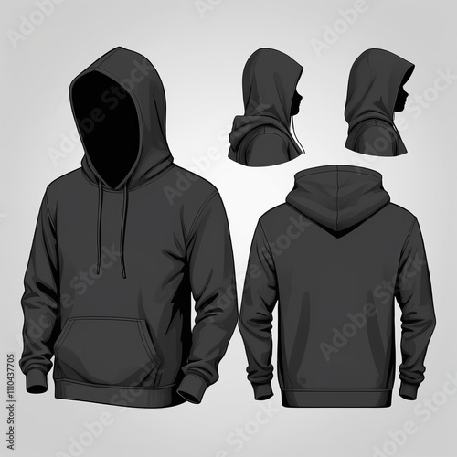 Black and white Hoodie, Blank Front and Back Side Mockup photo