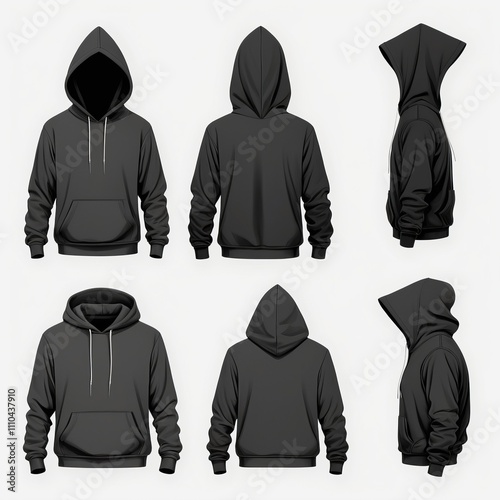 Black and white Hoodie, Blank Front and Back Side Mockup photo