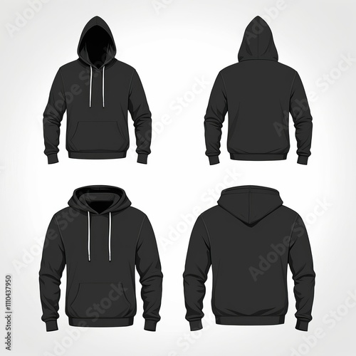 Black and white Hoodie, Blank Front and Back Side Mockup photo