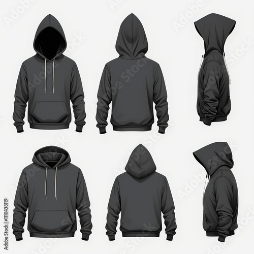 Black and white Hoodie, Blank Front and Back Side Mockup photo