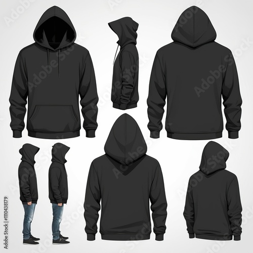 Black and white Hoodie, Blank Front and Back Side Mockup photo