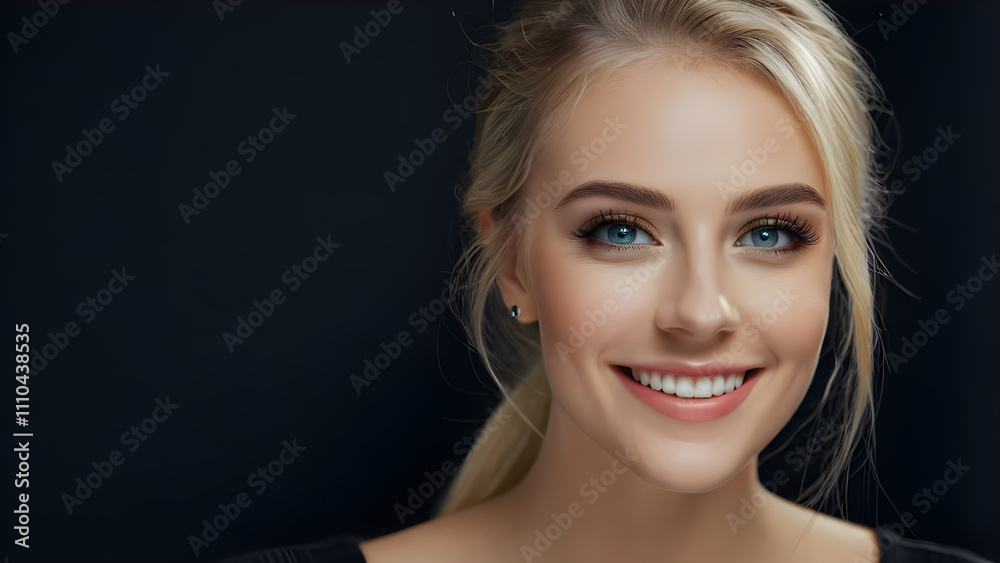 Naklejka premium Portrait of beautiful young woman with blond hair and professional make up