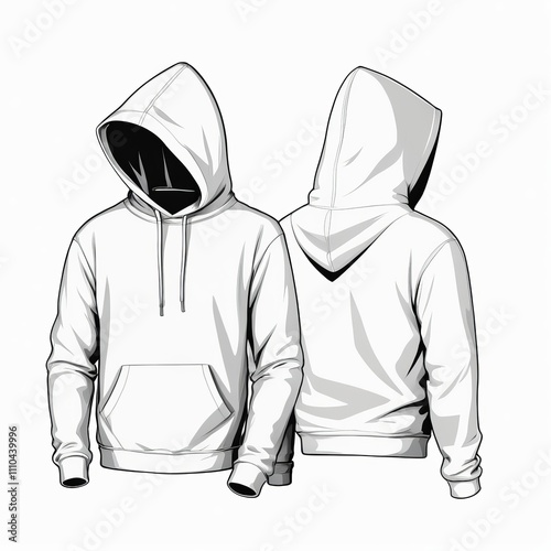 white Hoodie, Blank Front and Back Side Mockup photo